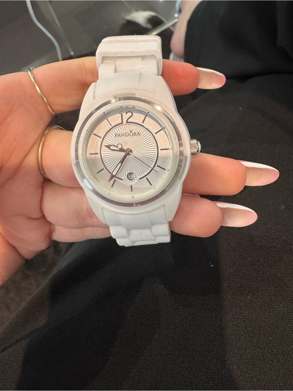 New Authentic Pandora White Silicone Sports Watch – Silver Dial w/ Date Window